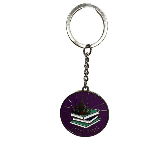 Books Rule! Keychain - Circular Pendant Stack of Books Crown - Picture 9 of 10